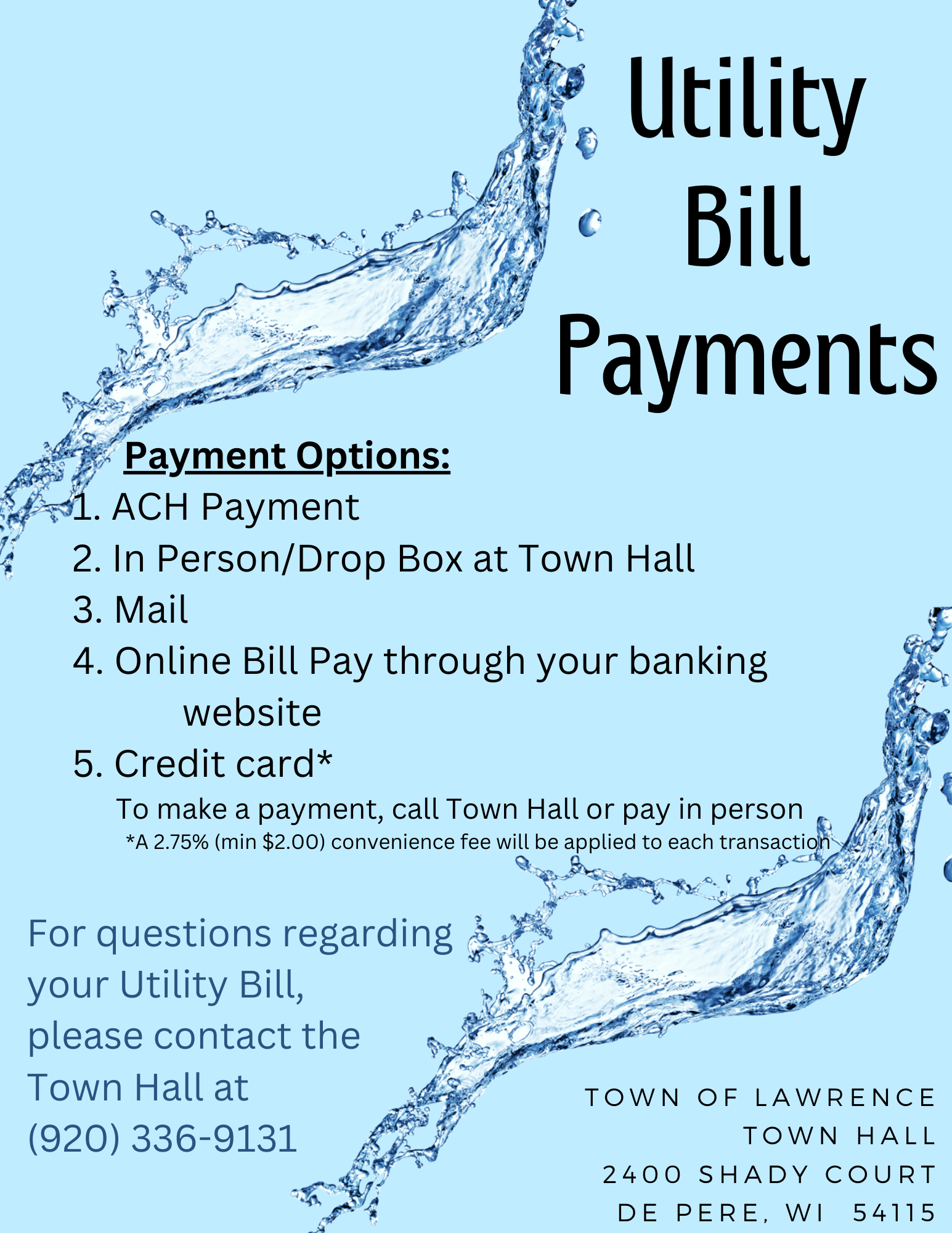 Utility Bill Payments / Town of Lawrence, Wisconsin